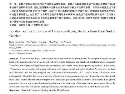 贵州喀斯特土壤中产脲酶细菌的分离和鉴定_沈琼雯